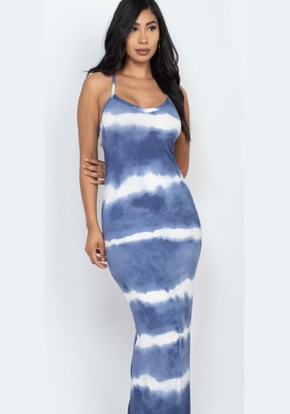 Blue Tie-Dye Maxi Dress